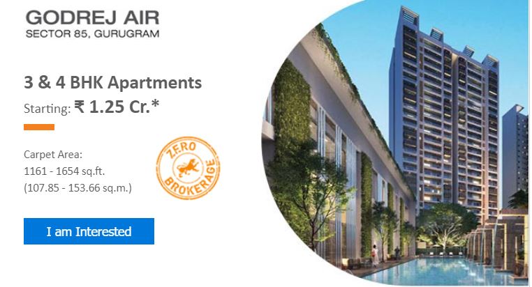 Godrej Air 3 & 4 BHK Apartments Starting Rs. 1.25 Cr.* at Sec-85, Gurugram