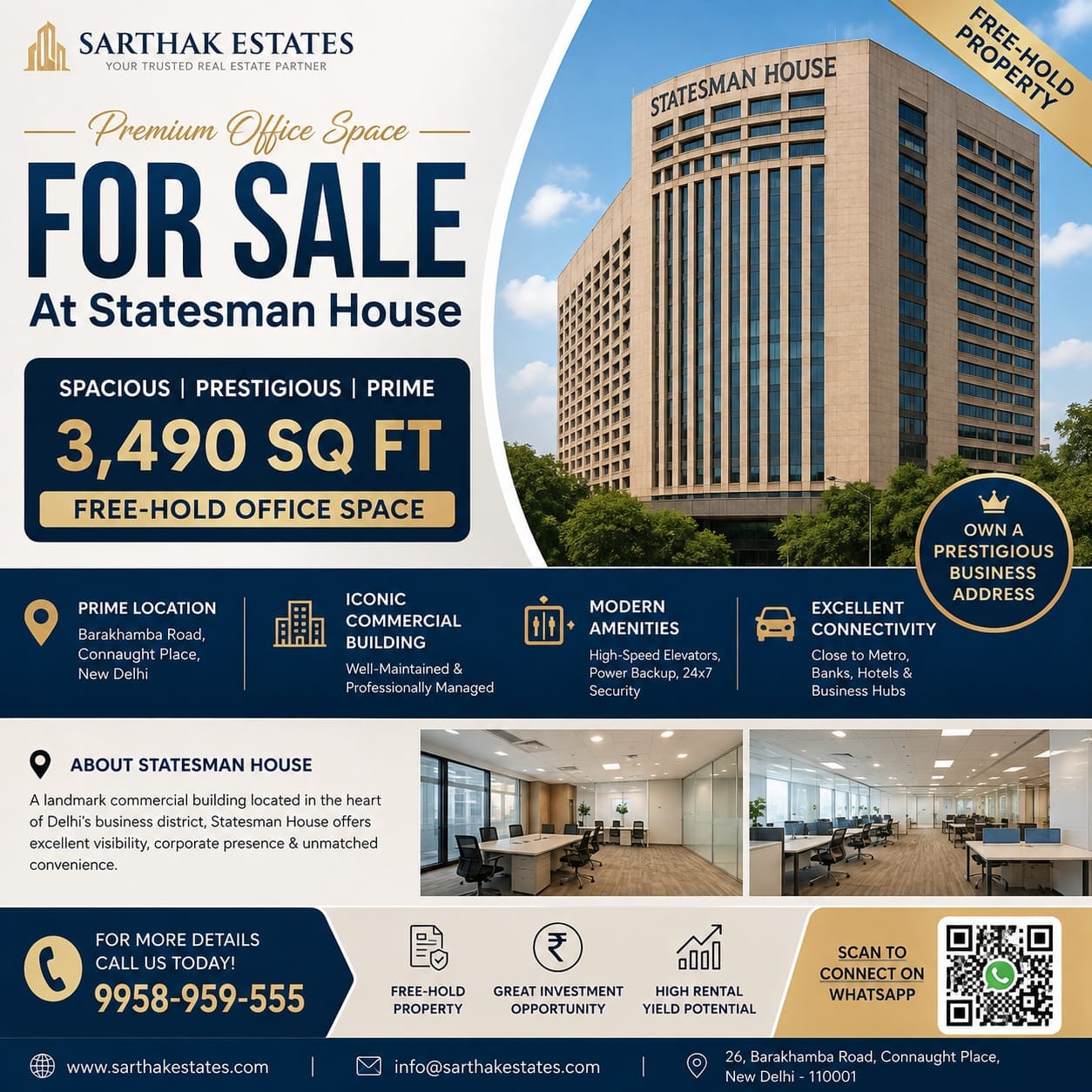 Commercial Property Office space  Lease  Barakhamba road Connaught Place