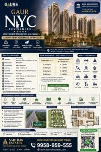 Gaur NYC Residences is a premium 4 BHK residential project by Gaurs Group, located at Plot No. GH-06, Sector 3, Kingwood Enclave, Wave City, NH-24, Ghaziabad